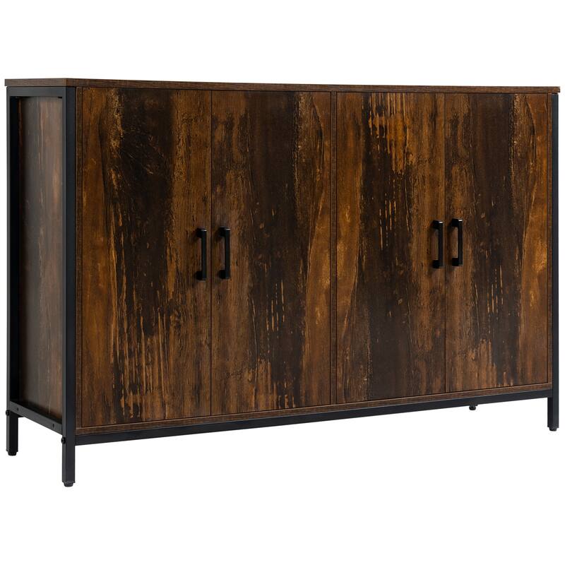 Coffee Bar Cabinet with Adjustable Shelves,Industrial Sideboard Buffet Cabinet - Rustic Brown