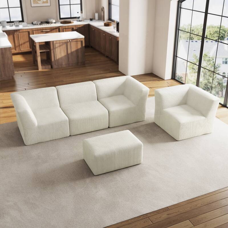5-Piece Fully Sponge Molded Modular Sectional Sofa with Ottoman