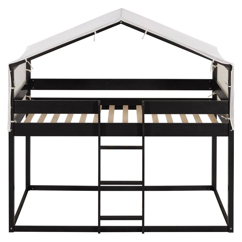 Twin Over Twin Size Wooden Bunk Bed with Tent