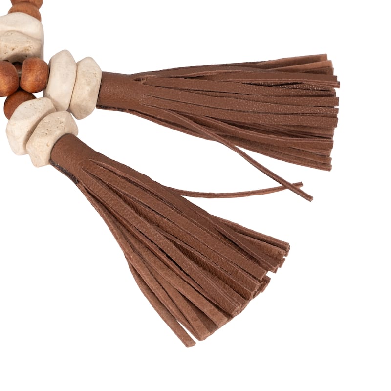 Sagebrook Home 26" Bead Garland with Tassels Contemporary Rustic Mango Wood Travertine Faux Leather Beads - 26" x 1" x 1"