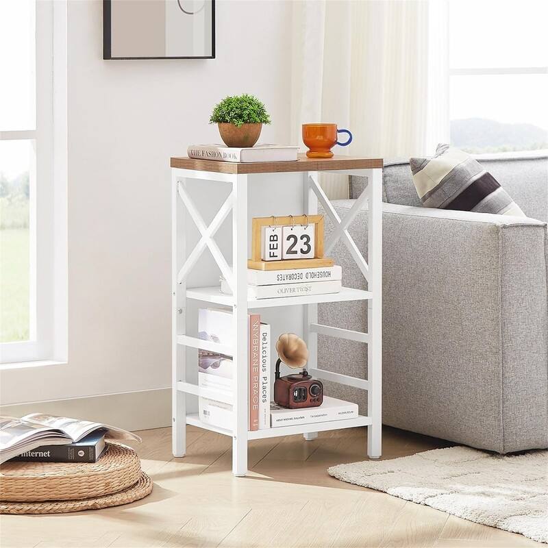 Industrial 3 Tier Bookshelf Narrow Bookcase with Rustic Wood and Metal - 15.7"D x 11.8"W x 27.6"H