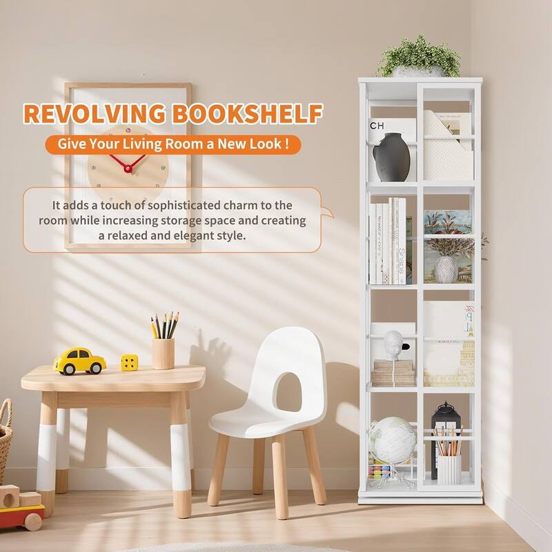 4-Tier 360° Narrow Rotating Bookshelf, Standing Book Storage Organizer