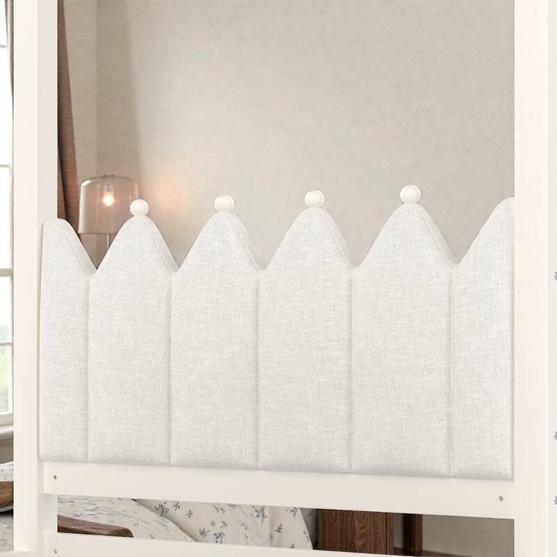 Princess Canopy Platform Bed with Upholstered Headboard, Trundle and 3 Drawers, Kids House Bed Frame with Storage