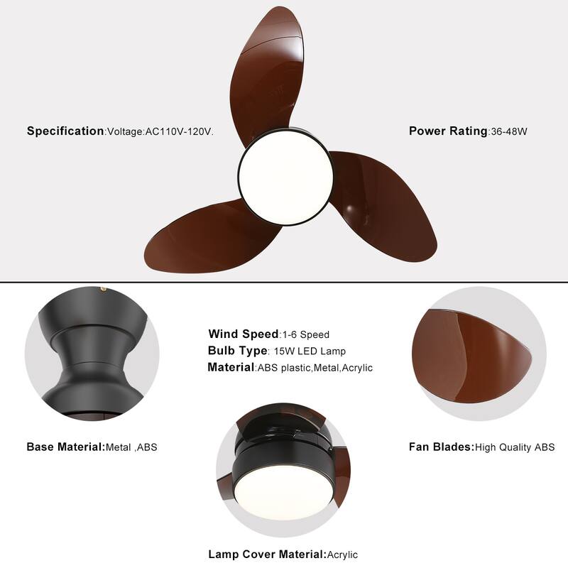 22"/23"/29" Flush Mount Ceiling Fan with Light and Remote Control for Small Room,Patio,Kitchen,Bedroom