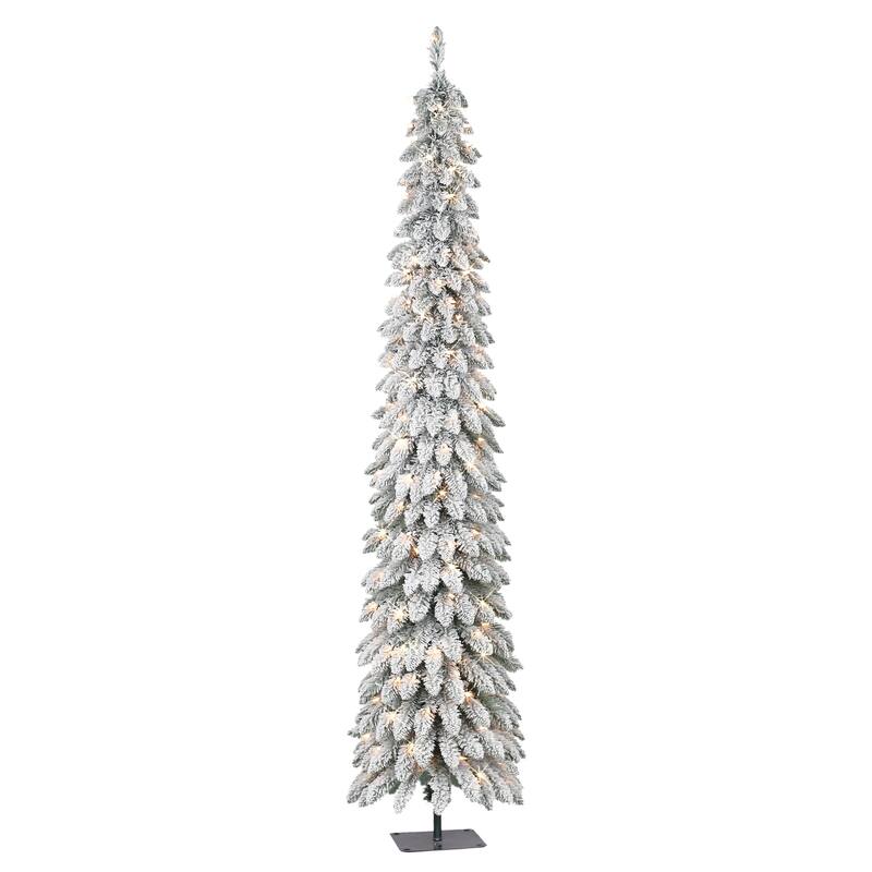 Puleo International 7 ft Pre-Lit Flocked Artificial Alpine Pencil Tree - Green