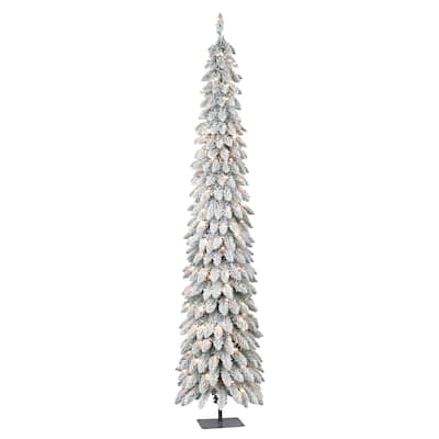 Puleo International 7 ft Pre-Lit Flocked Artificial Alpine Pencil Tree