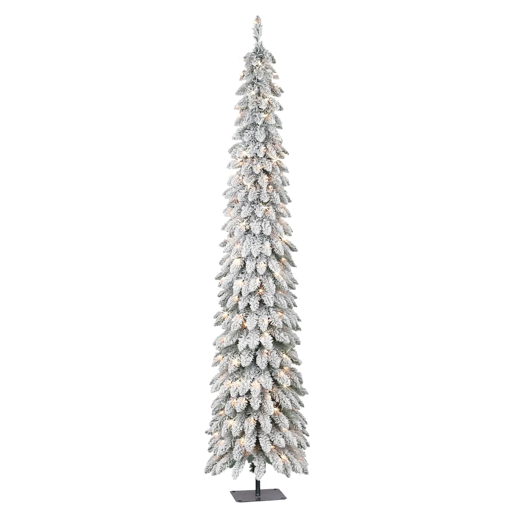 Puleo International 7 ft Pre-Lit Flocked Artificial Alpine Pencil Tree