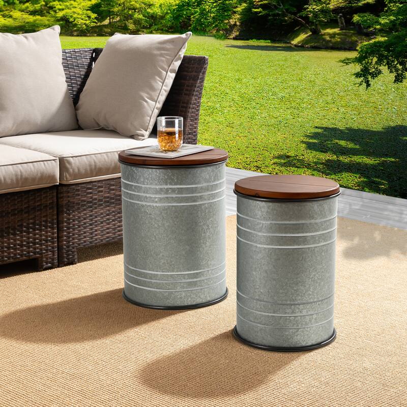 Glitzhome Set of 2 19" H Farmhouse End Table Storage Ottoman