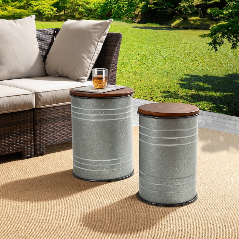 Glitzhome Set of 2 Industrial Farmhouse Outdoor Stool Storage Ottomans