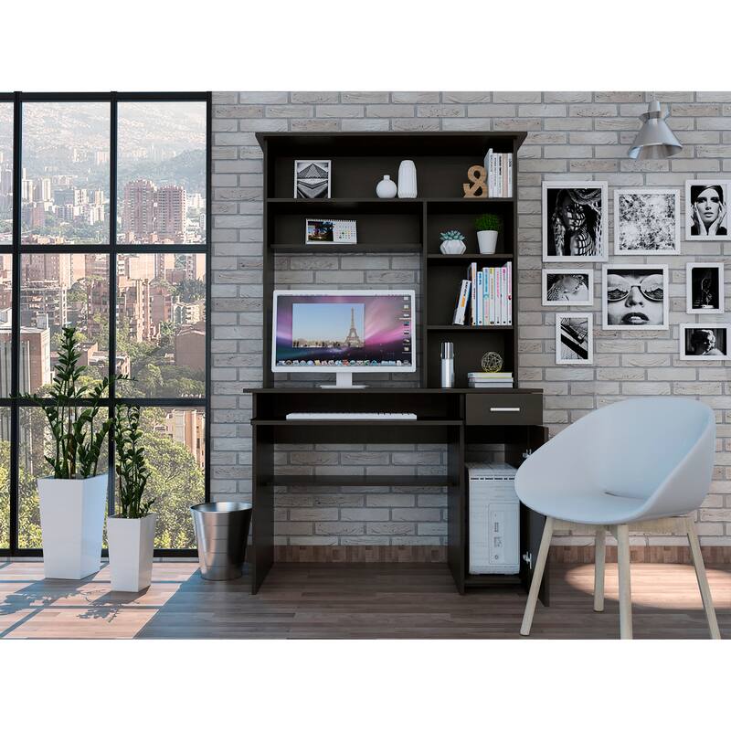 Aberdeen 2-Drawer 7-Shelf Computer Desk with Hutch - Black