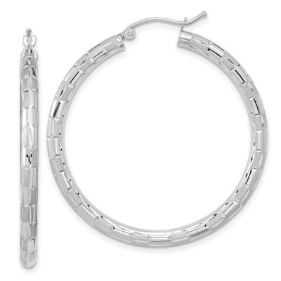 Curata 14k White Gold Satin Finish Diamond cut 42x3mm Classic Hoop Earrings