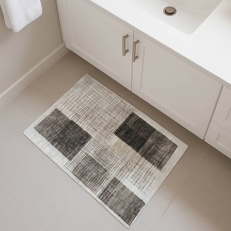 Premium Washable Super Soft Geo Hatch Mayfield Rug - Ivory - 1'8" x 2'6"