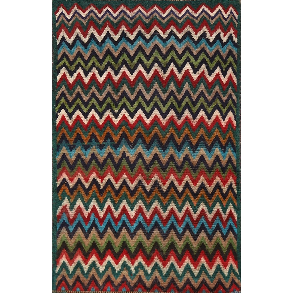 Hand Knotted Oriental 100% Wool Carpet Modern All-Over Multi-Colored Gabbeh Area Rug - 4' 4'' X 2' 9''