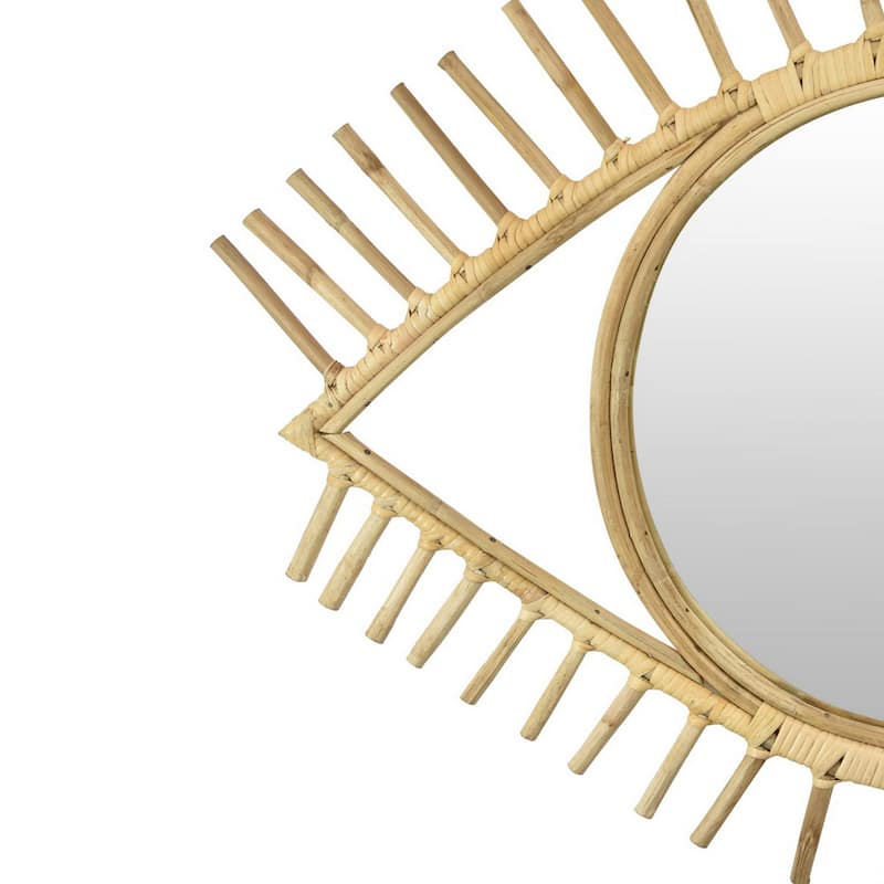Eric Round Mirror Wall Decor, Eye Shaped Brown Natural Fiber 34 Inch