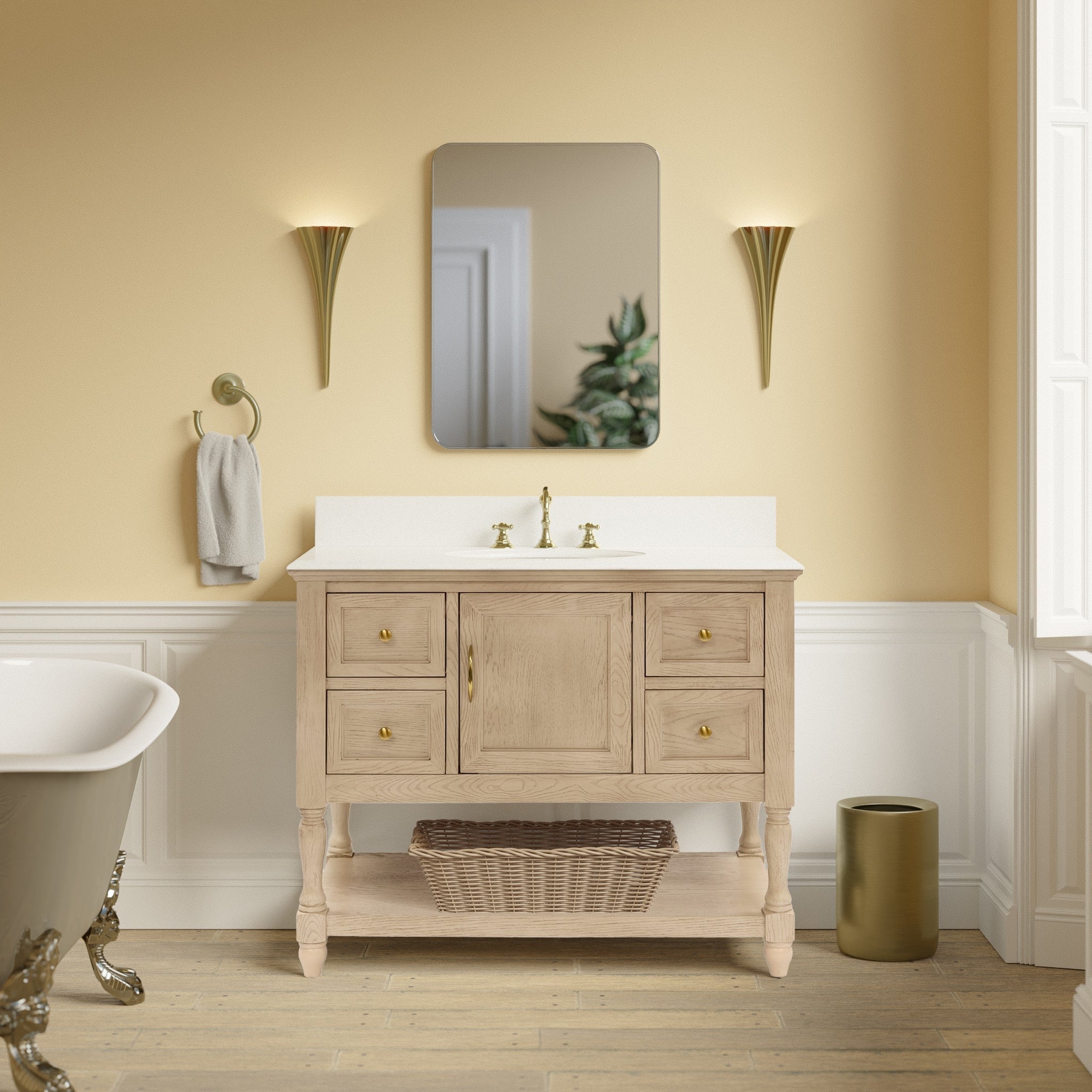 Beverly 42" Bathroom Vanity, Greige Oak, Engineered White