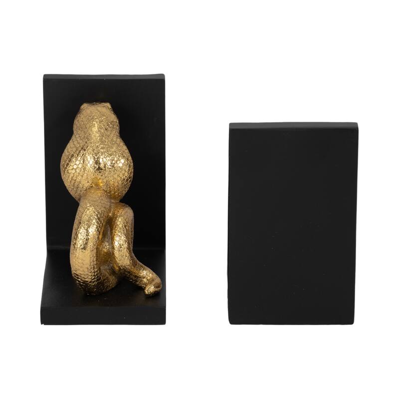 Modern Resin Snake Bookends on L-Shape Base - 6", Black & Gold - 5.75"