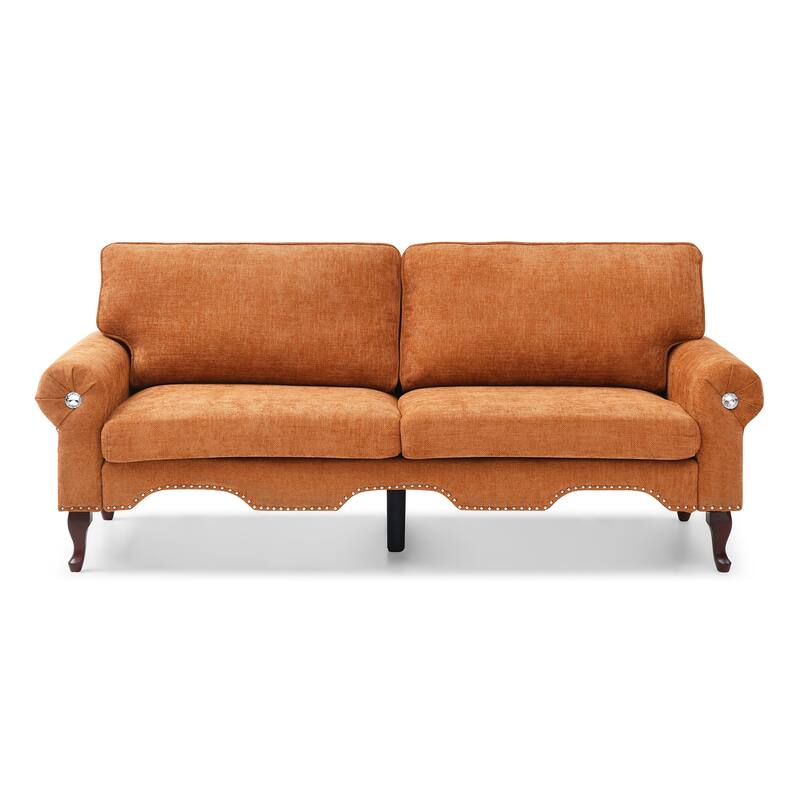 80-Inch Modern Linen 3 seat Sofa with Wooden Legs & Crystal button and Copper Nail, Tufted Backrest, for Living Room