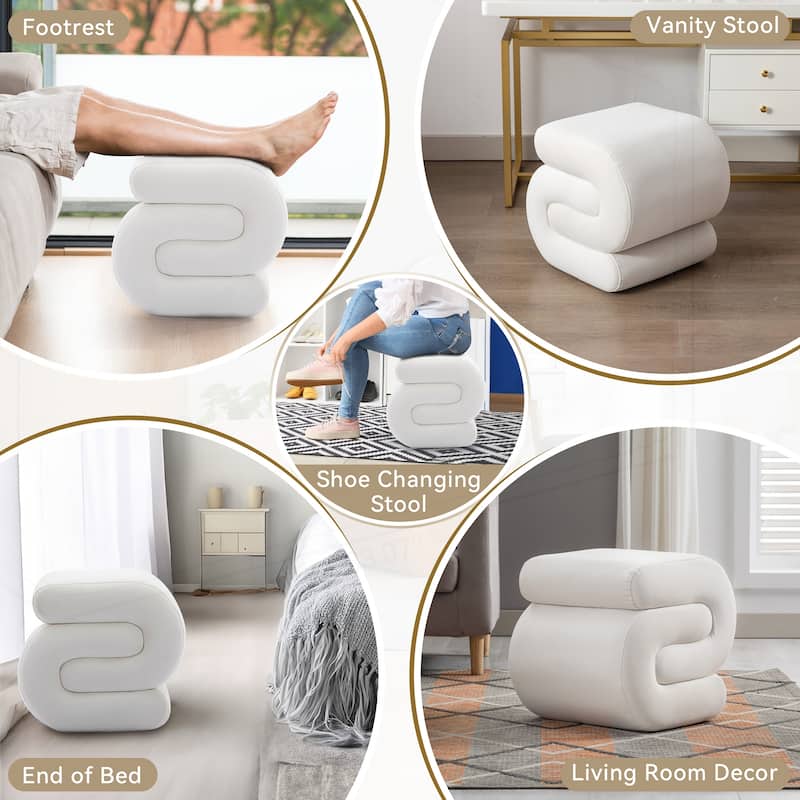 S-shape Velvet Fabric Ottoman Makeup Stool