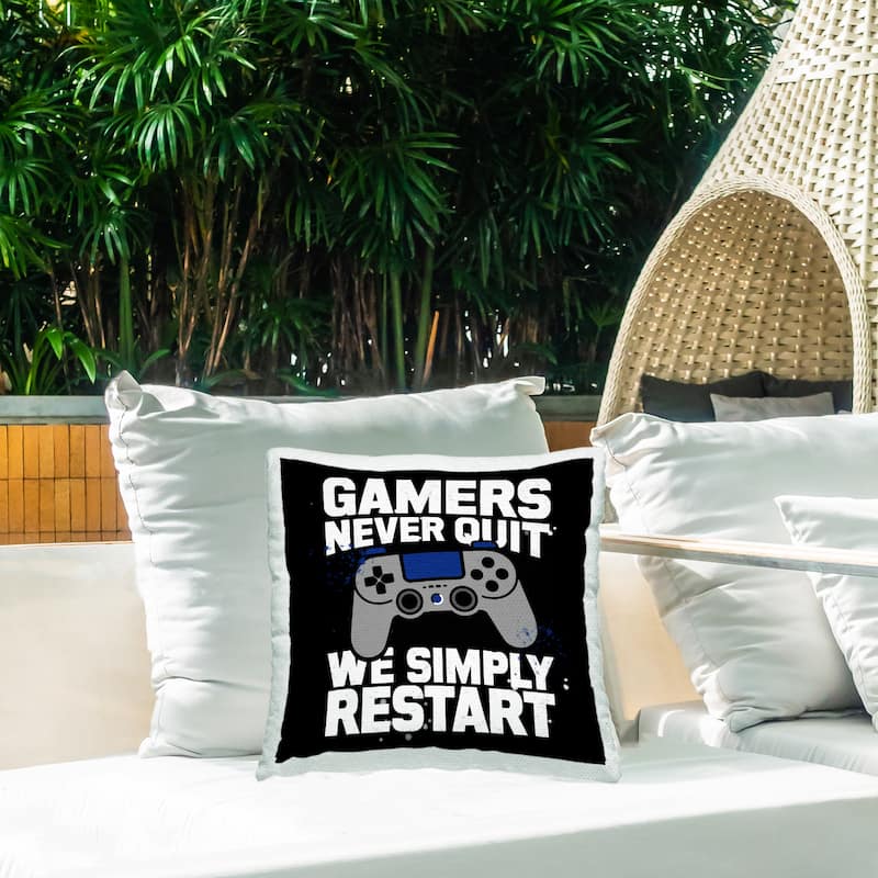 Stupell Gamers Never Quit Phrase Printed Outdoor Throw Pillow Design by Kim Allen