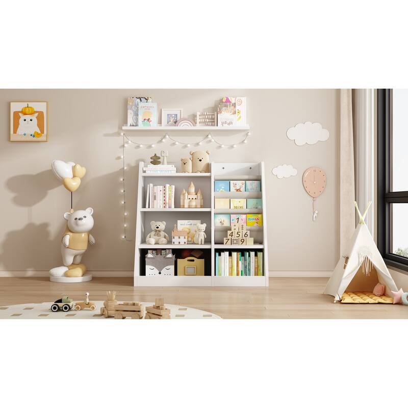 Wooden Toy Storage 4 Tier Childrens Small Bookcase and Bookshelf, for Room Playroom Nursery,Toddlers,Kids