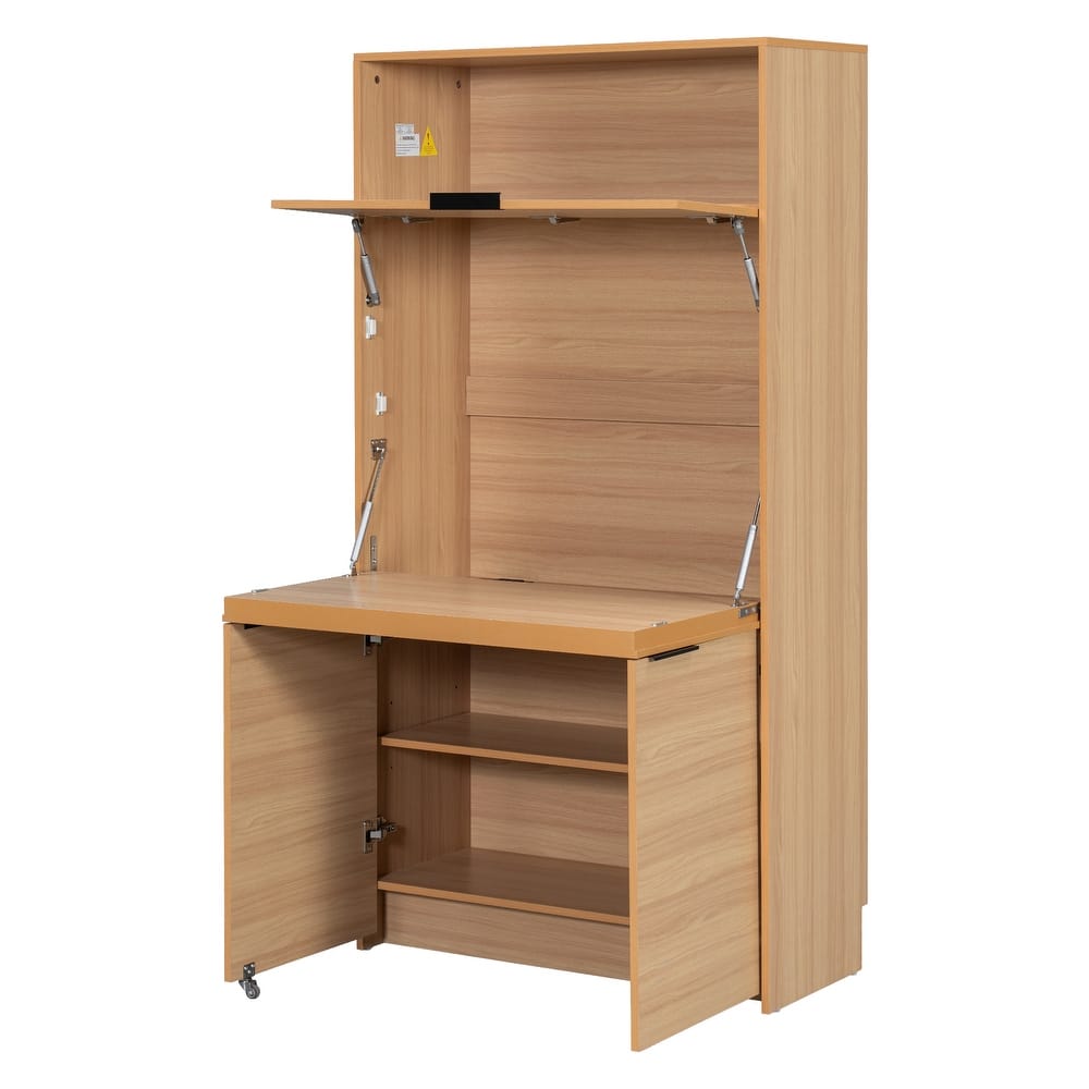 Roomfitters 69 Inch Multifunctional Kitchen Pantry Buffet with Foldable Workstation Desk