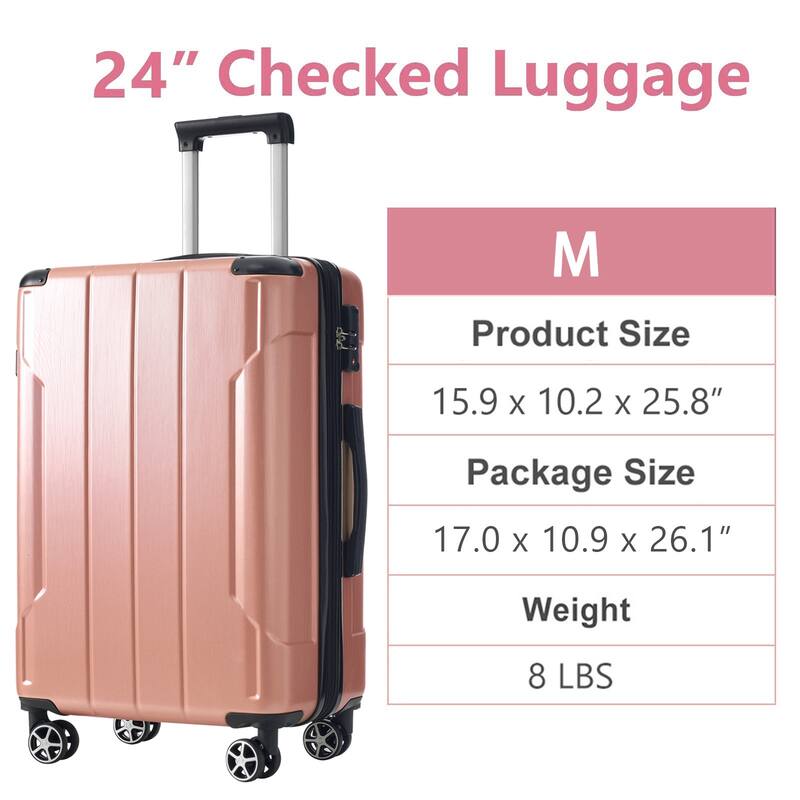 24" Expansion Luggage, Hardside Suitcase with Double Wheels, Lightweight ABS Hard Shell Checked Luggage, for Travel & Business