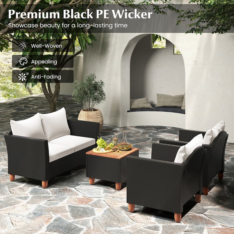 Gymax 4 Piece Outdoor Conversation Set Patio Cushioned Chairs w/