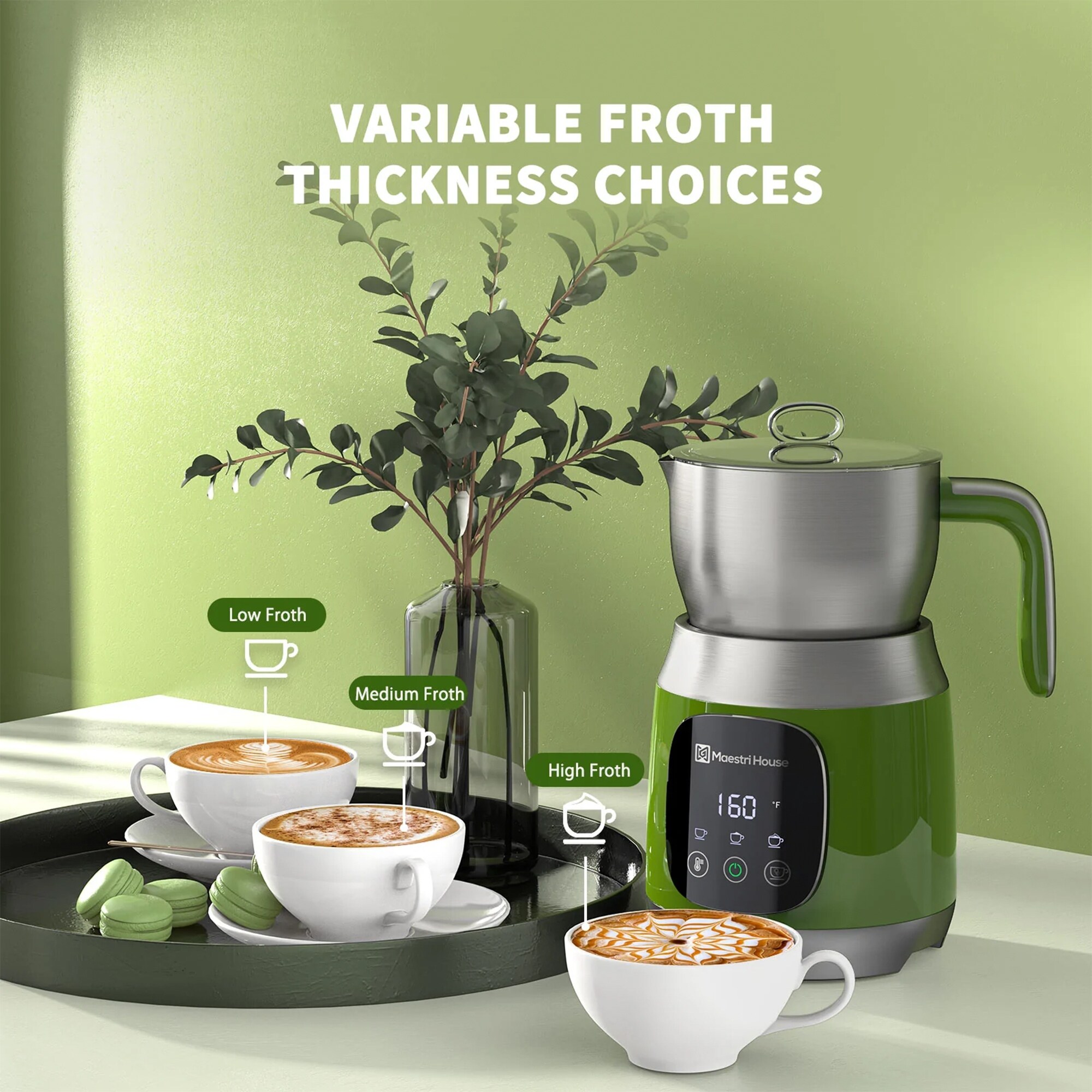 Maestri House 21 oz Detachable Smart Touch Digital Milk Frother Pot, Green