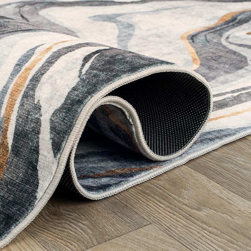 World Rug Gallery Contemporary Marble Washable Non Slip Area Rug