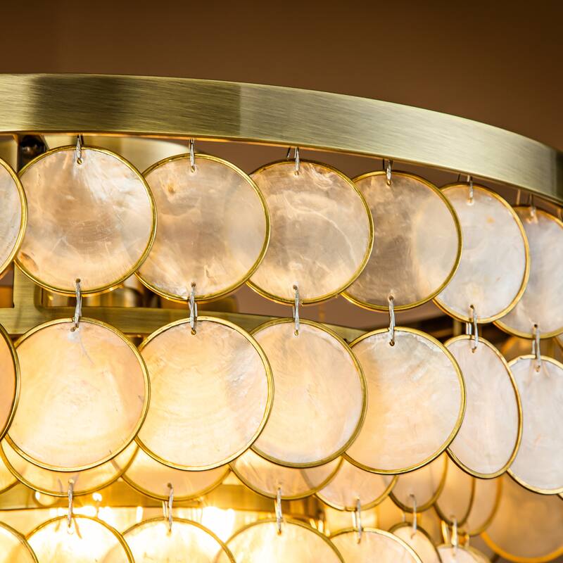 4Light Round Coastal Capiz Tiered Flush Mount Ceiling Light With