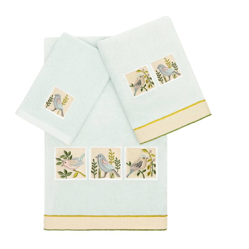 Authentic Hotel and Spa Turkish Cotton Belinda 3PC Embellished Multi-Size Towel Set - Aqua