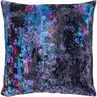 Cyber Black & Emerald Crushed Velvet Feather Down Throw Pillow (22