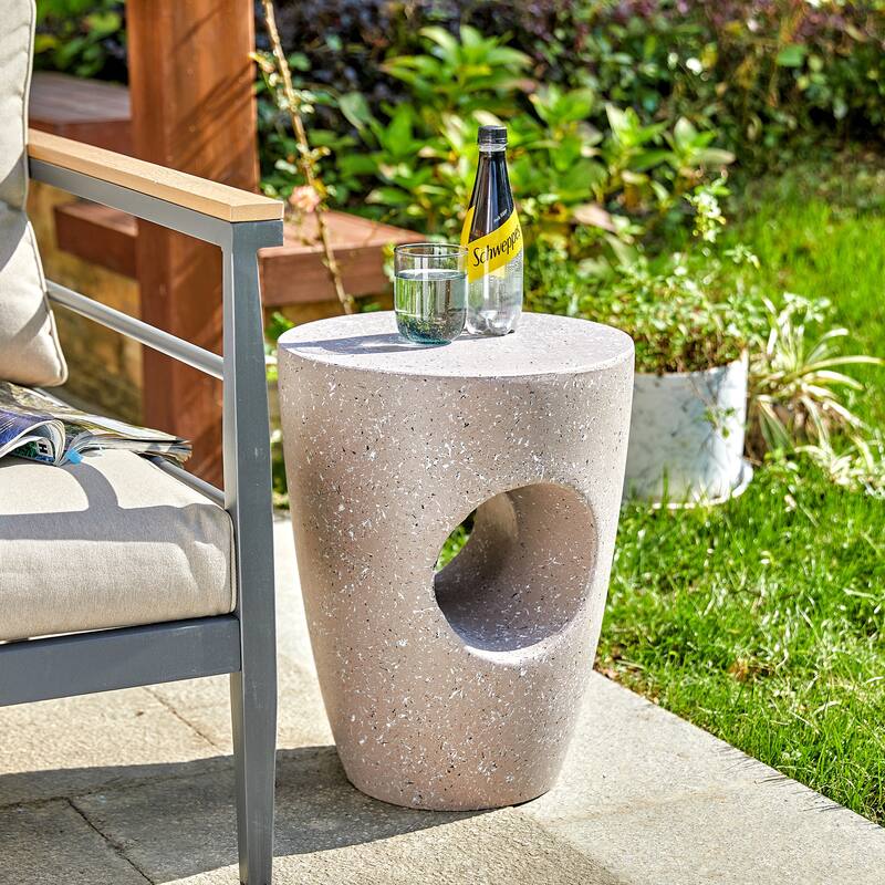 Glitzhome 18"H MGO Faux Concrete Plant Stand Accent Table Garden Stool