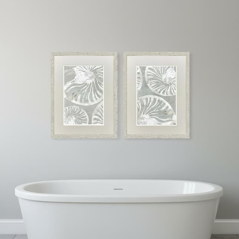 HomeRoots Set Of Two Nautilus Shell Distressed White Framed Wall Art - 19.00 in. x 25.00 in.  x 1.00 in.