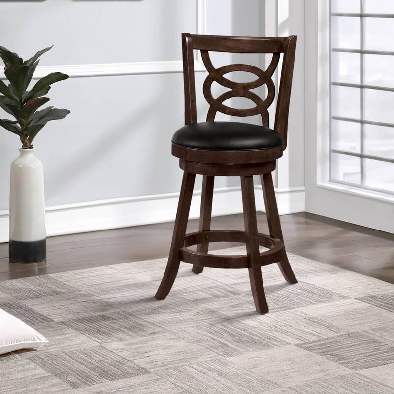 Comfortable Counter Height Chair Upholstered Seat, Black and Brown