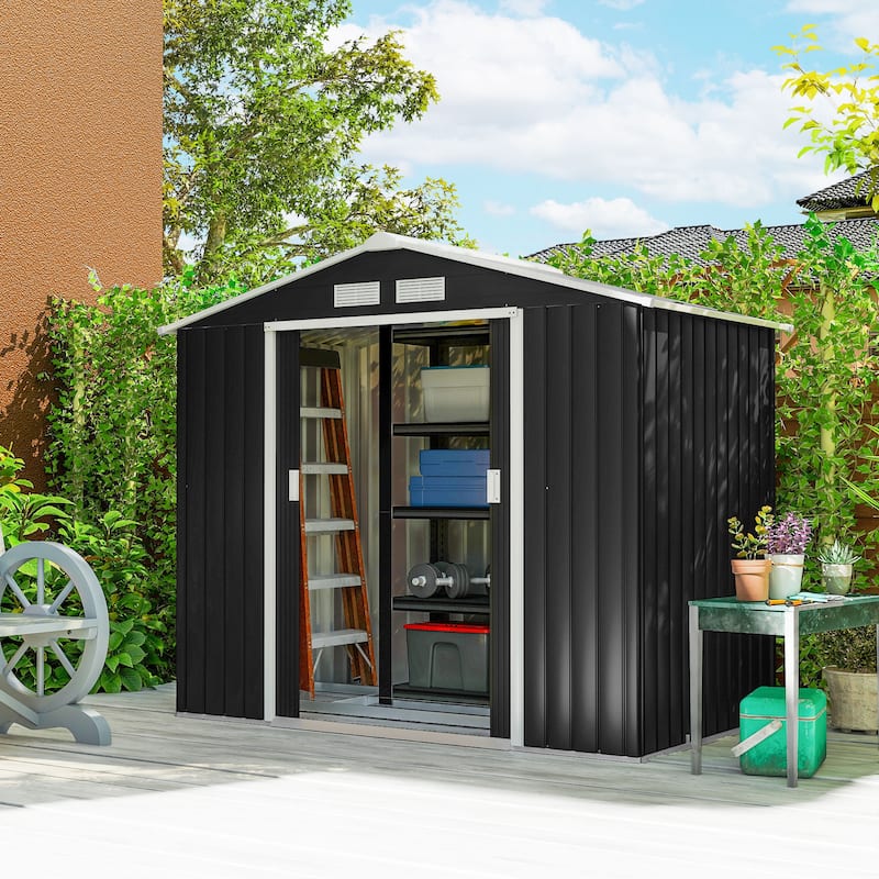 Outsunny Metal Outdoor Shed Organizer & Garden Storage - Dark Grey