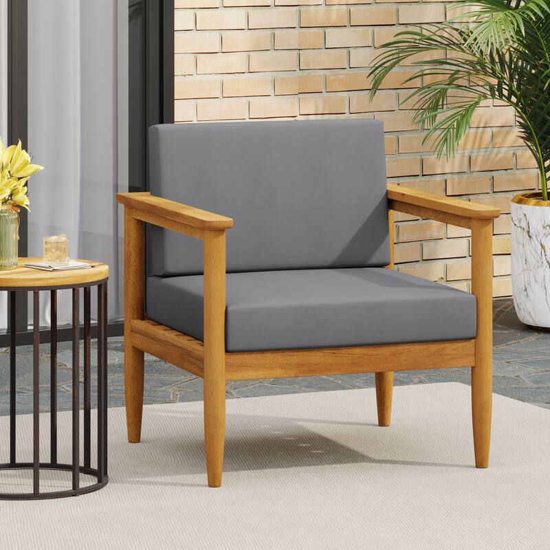 Gavin Club Chair Dark Grey Acacia Wood and Fabric Water-Resistant Outdoor Patio 29in Wide