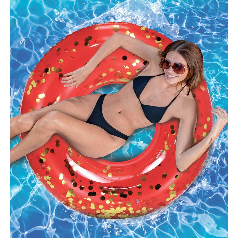 CoTa Global Inflatable Red Gold Pool Float Tube with Sparkle Confetti - 36 inches