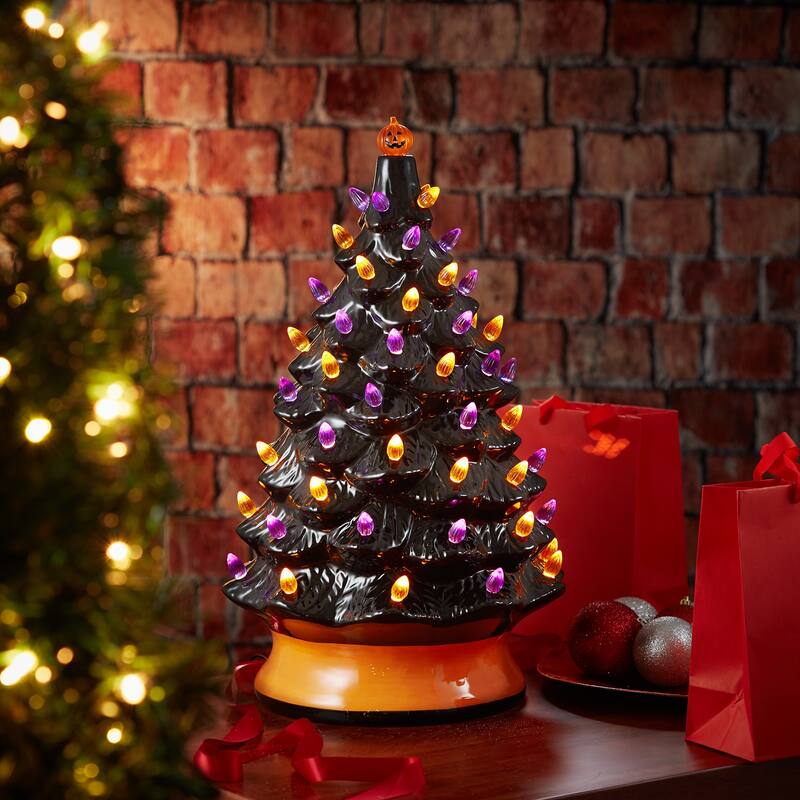 24in Hand Painted Ceramic Christmas Tree PreLit Tree with Star