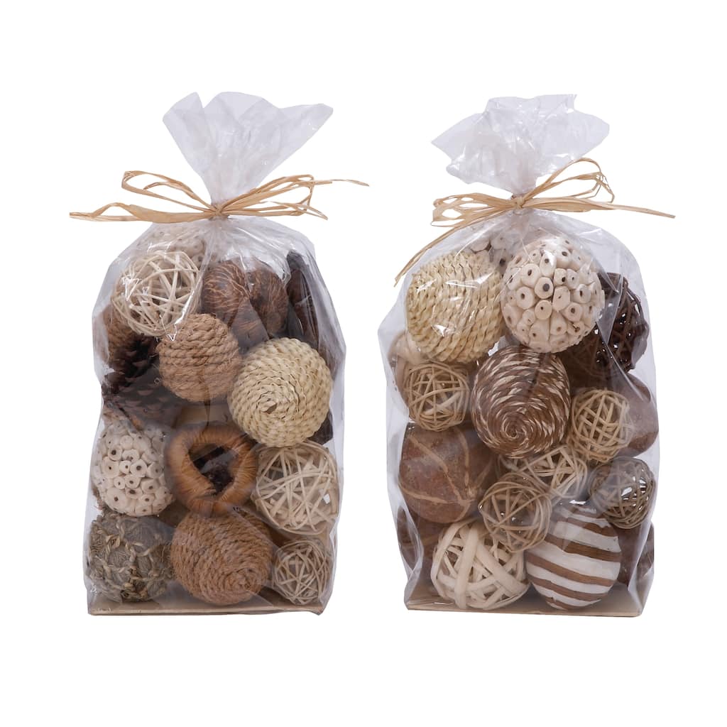 Dried Plant Handmade Orbs & Vase Filler with Varying Designs - Set of 2 Brown - Roche River Decor - 6"W x 7"L x 11"H