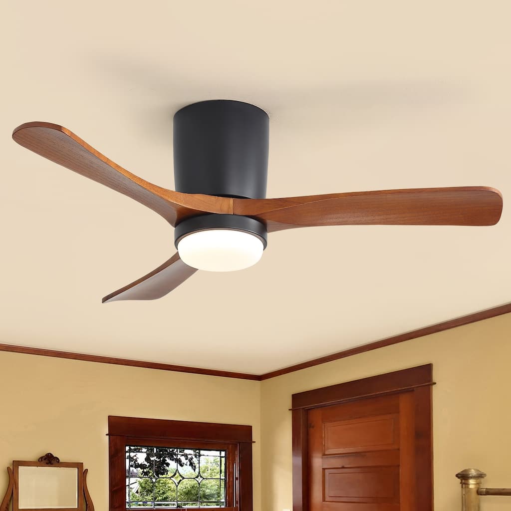Sofucor 42" Low Profile Flush Mount Ceiling Fan with Lights Remote Control,with 3 Solid Wood Blades,Reversible,Dimmable