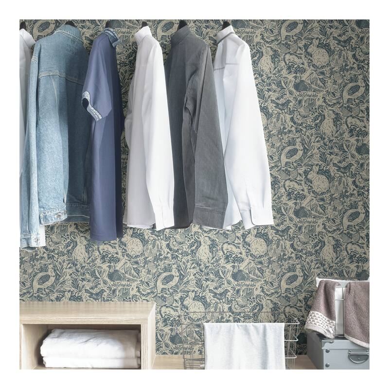 NuWallpaper Blue Terrene Illustrative Woodland Pattern Peel-and-Stick Wallpaper - 216in x 20.5in x 0.025in