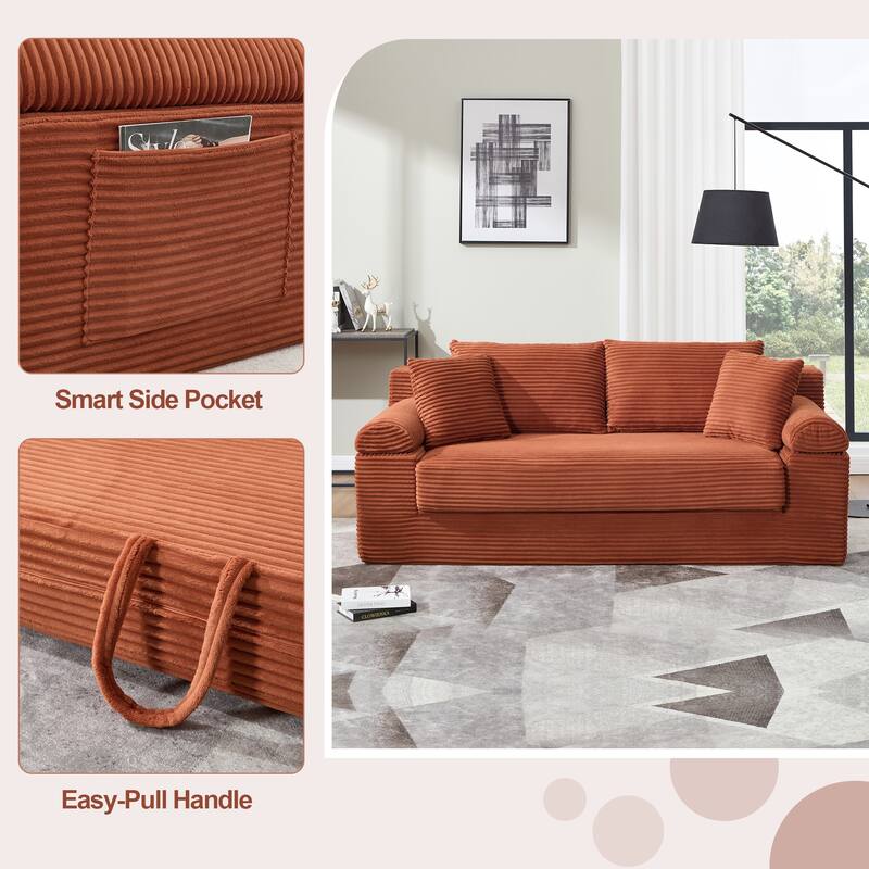 78" W Convertible Sleeper Sofa Bed Corduroy Loveseat with Pillows