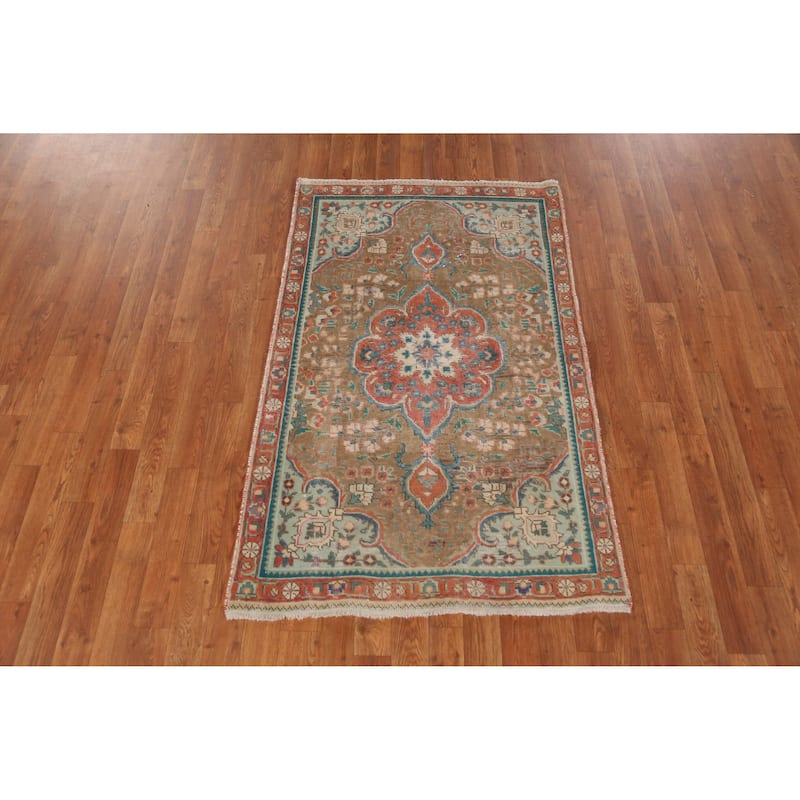 Hand Knotted Oriental 100% Wool Carpet Traditional Medallion Brown Tabriz Area Rug - 4' 9'' X 3' 0''