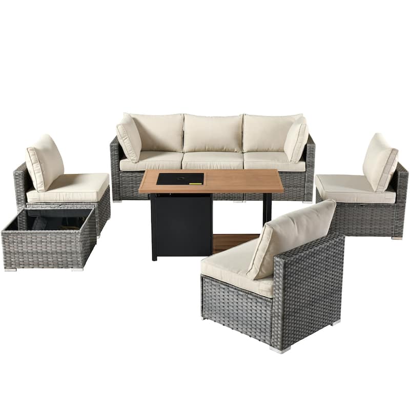 XIZZI 8-piece Outdoor Furniture Patio Wicker Sofa Set with Fire Pit