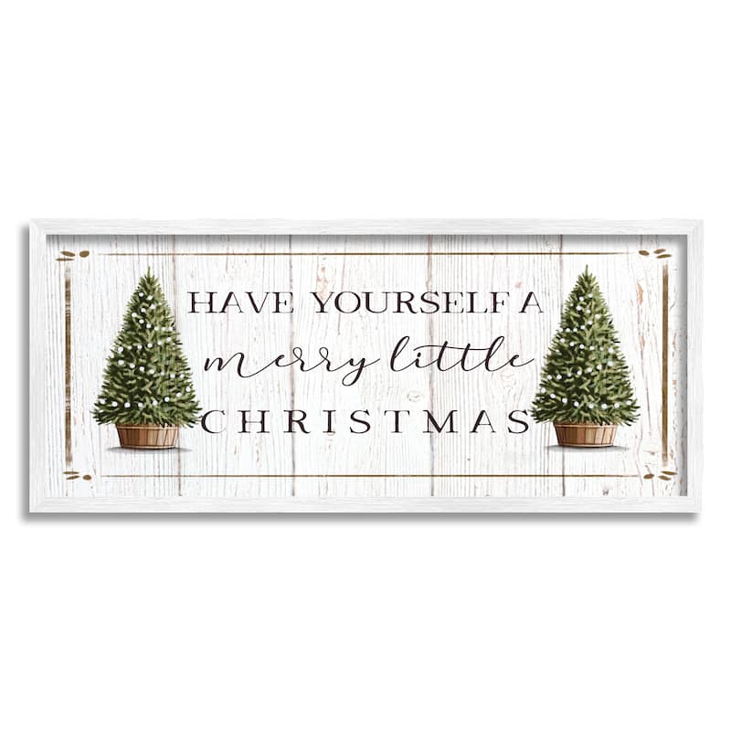 Stupell Rustic Merry Little Christmas Phrase Holiday Fir Trees Framed Wall Art - 30 x 13 - White