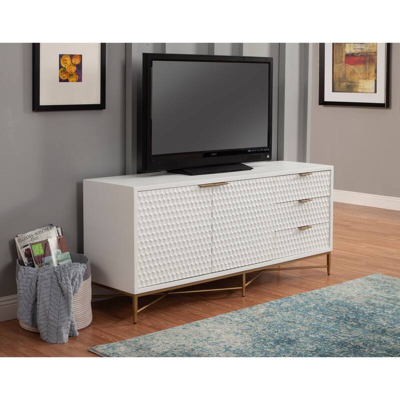 Origins by Alpine White Pearl Wood 64" Wide TV Console in White