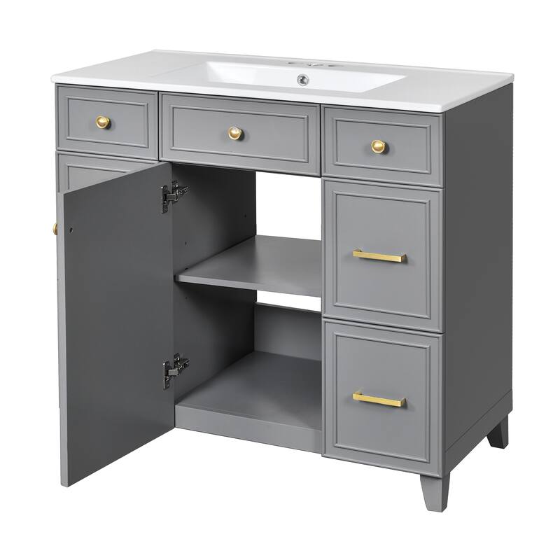 Bathroom Vanity with Sink, Vanity Set with Double-Layer & Standard Drawers, Bathroom Storage Cabinet with Adjustable Shelf