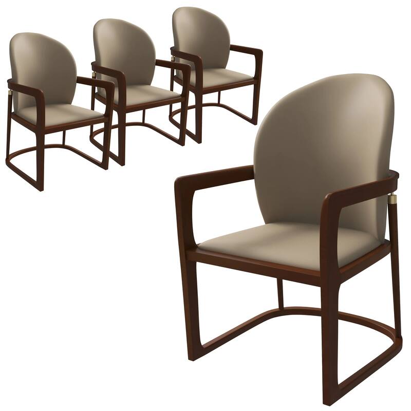 Svelta Leather Dining Chair with Rubberwood Legs Curved Back Accent Arm Chair for Kitchen and Dining Room Set of 4 - Dark Taupe
