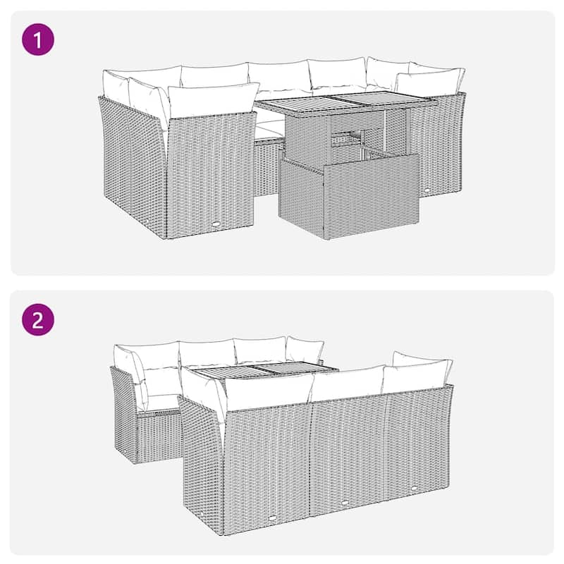 vidaXL Garden Sofa Set Black, Cream White PE Rattan Adjustable Feet - 21.7 x 39.4 x 28.7